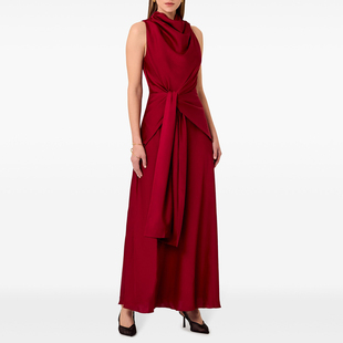 高级质感妈妈装秋冬季2024新款婆婆晚宴年会优雅气质连衣裙酒红色