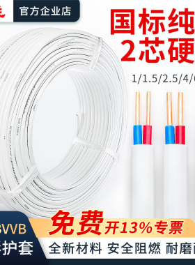 国标BVVB白护套线2芯家装用阻燃纯铜硬线电源线1/1.5/2.5/4/6平方