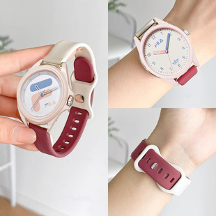 适用FILA斐乐男女款学生初高中运动手表硅胶拼色新款替换防水表带