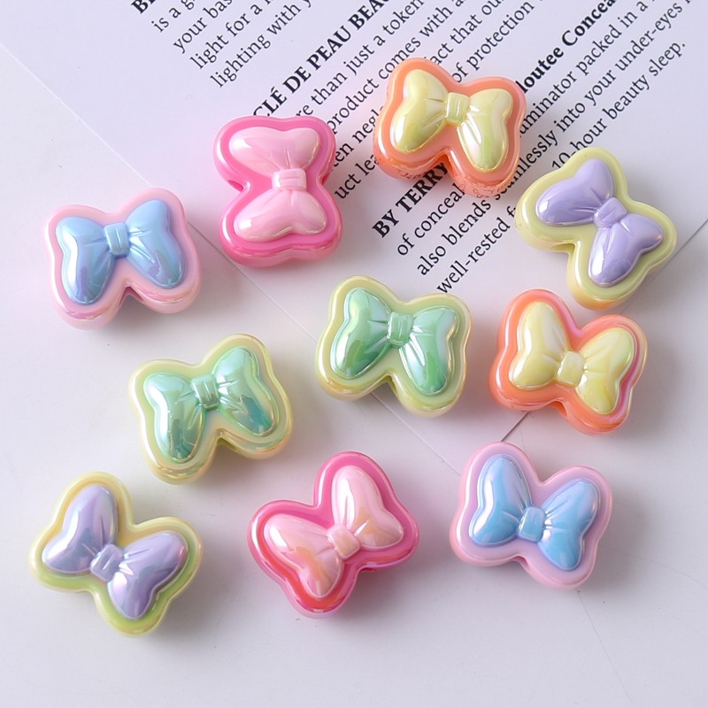 亚克力双色滴油镀彩兔子散珠横孔diy手链车挂串珠配件