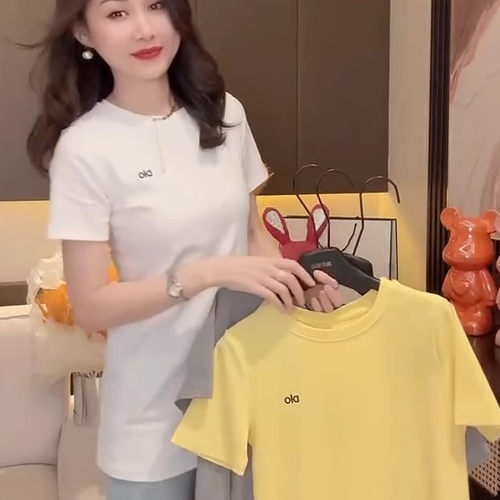 欧货圆领短袖纯棉中长款T恤女