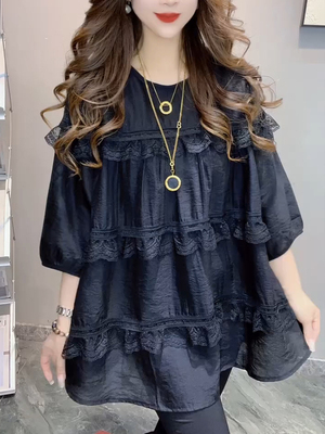 冰丝棉圆领短袖娃娃衫女宽松