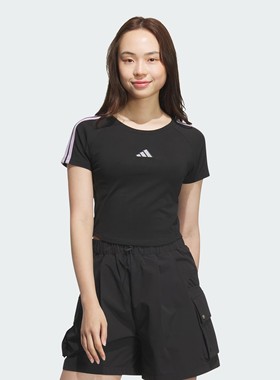 Adidas/阿迪达斯女子25年秋运动显腰线修身短袖T恤 KB7752 KC0183