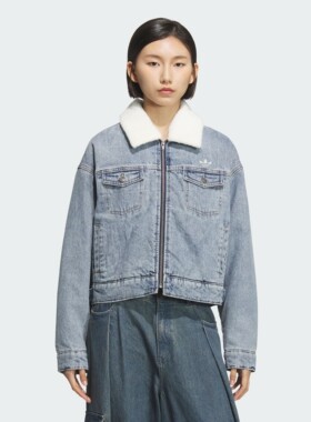 阿迪达斯三叶草女子25年冬可拆卸毛领牛仔棉服外套 KC2626 KB5449