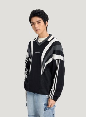 Adidas阿迪达斯三叶草男子26年春款翻领运动针织套头衫毛衣KW2017