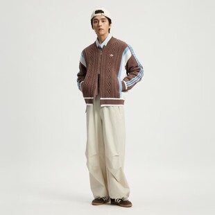 阿迪达斯三叶草男女同款25年冬款复古棒球风撞色针织衫外套KS5962