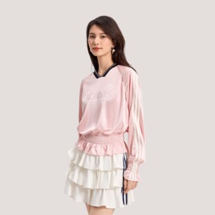 阿迪达斯三叶草女子26年春款运动文化抽褶球衣长袖T恤KS2879 2880
