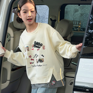 女童卫衣女大童假两件春装2026新款春秋季巨好看上衣今年流行爆款