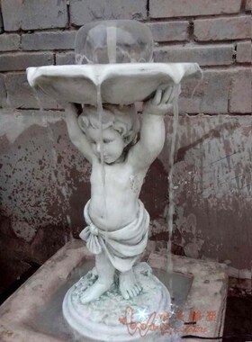 欧式风小孩花盆流水喷泉家居装饰