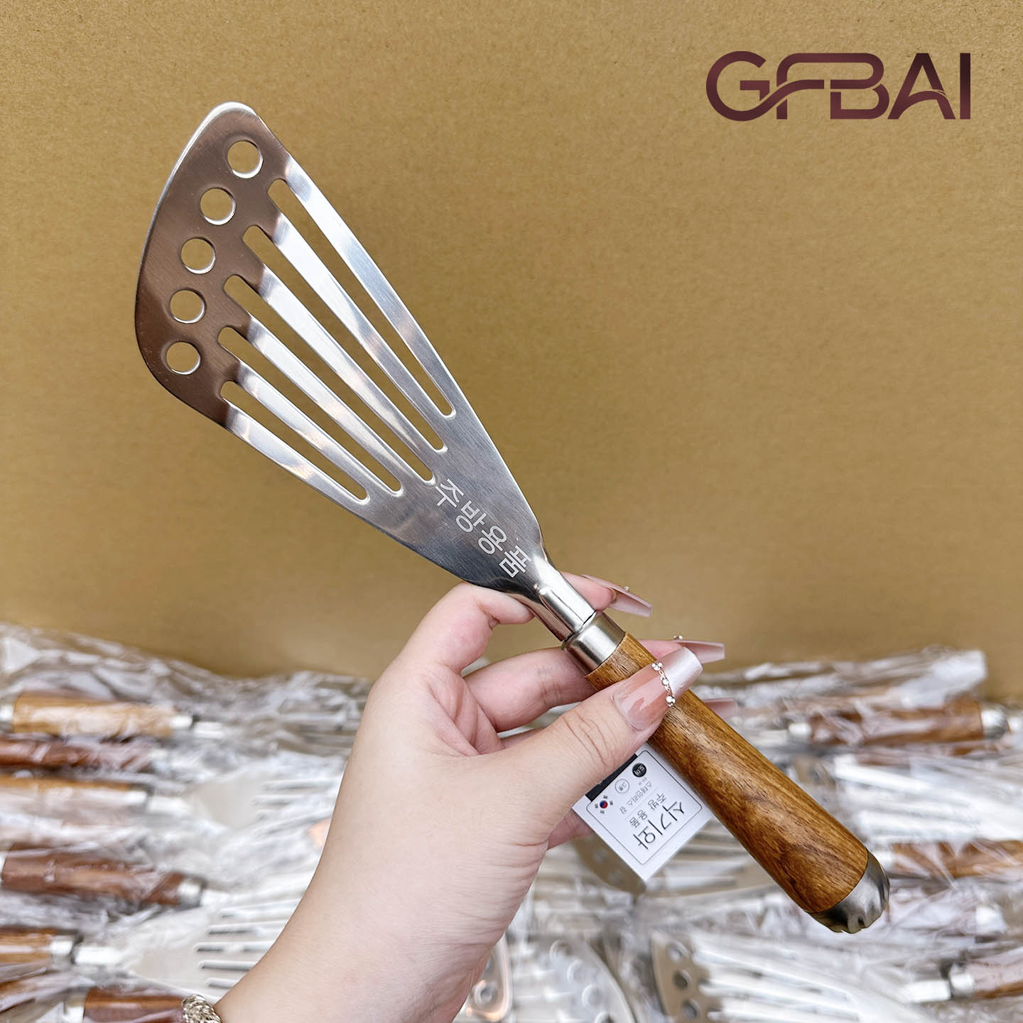 304不锈钢花梨木柄煎铲