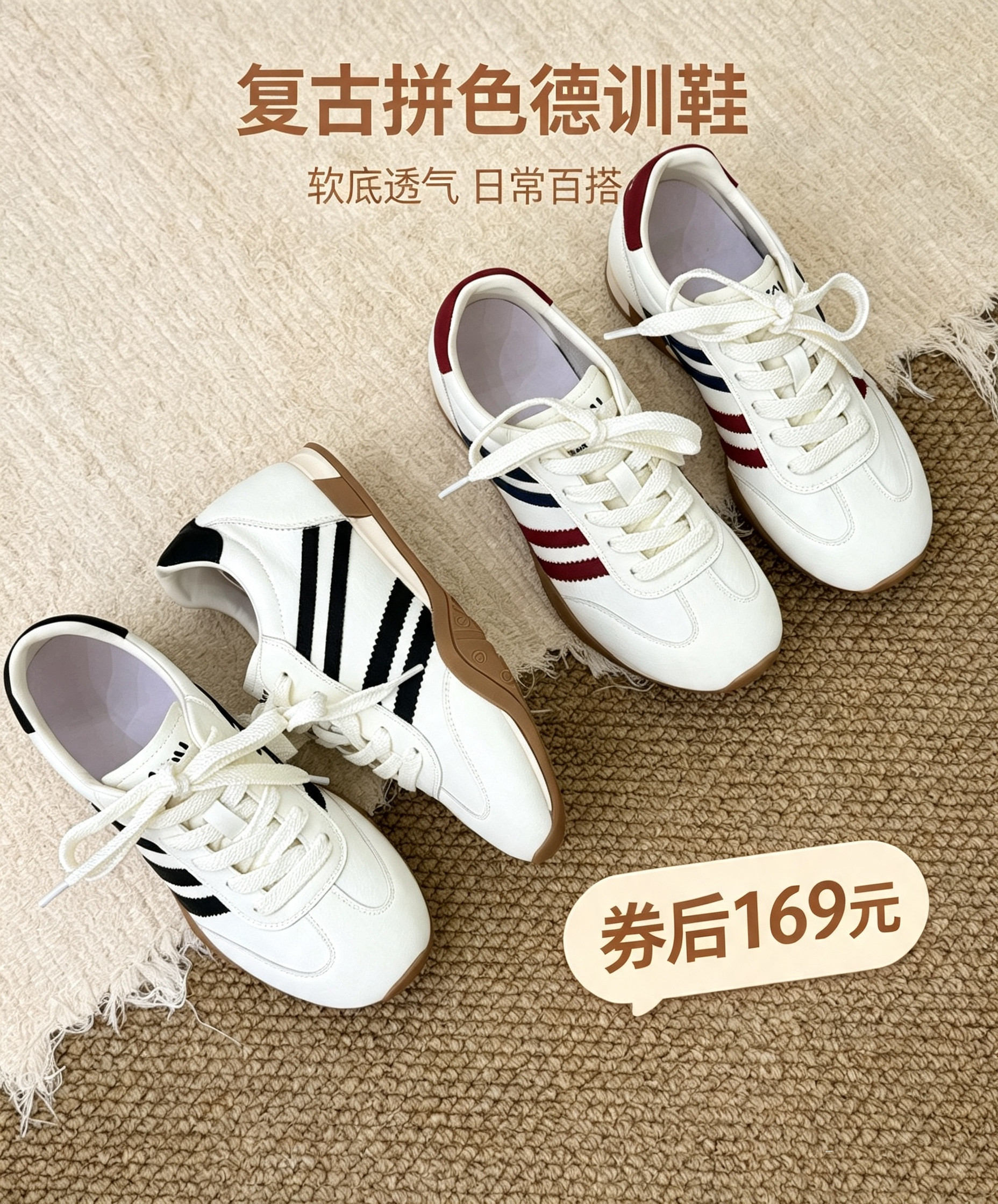 真皮复古德训鞋女 发泡轻底猪皮鞋垫 百搭休闲运动鞋小白鞋