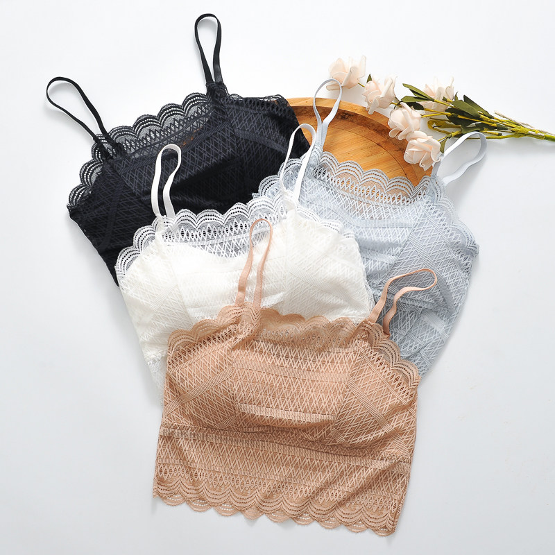 胸前防走光蕾丝抹胸夏带胸垫一字领遮胸打底内搭黑色美背裹胸吊带