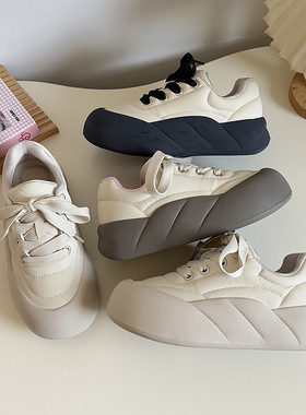 韩版复古面包鞋子咖色帆布鞋女2025春季新款ins街拍厚底XY-A157