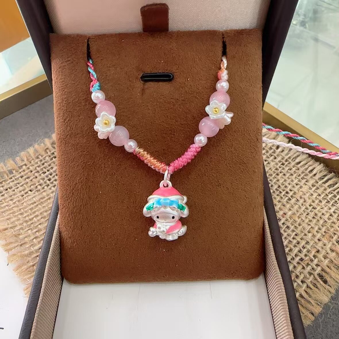足银999精品魔法美乐蒂转运珠手工儿童女孩可爱编织项链烤漆吊坠