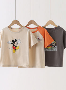 3003潮牌7A抗菌纯棉新款儿童米奇全棉短袖T恤三件装