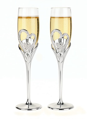 欧式结婚礼物敬酒对杯包银戒指镶钻高脚杯香槟杯新人交杯酒杯包邮