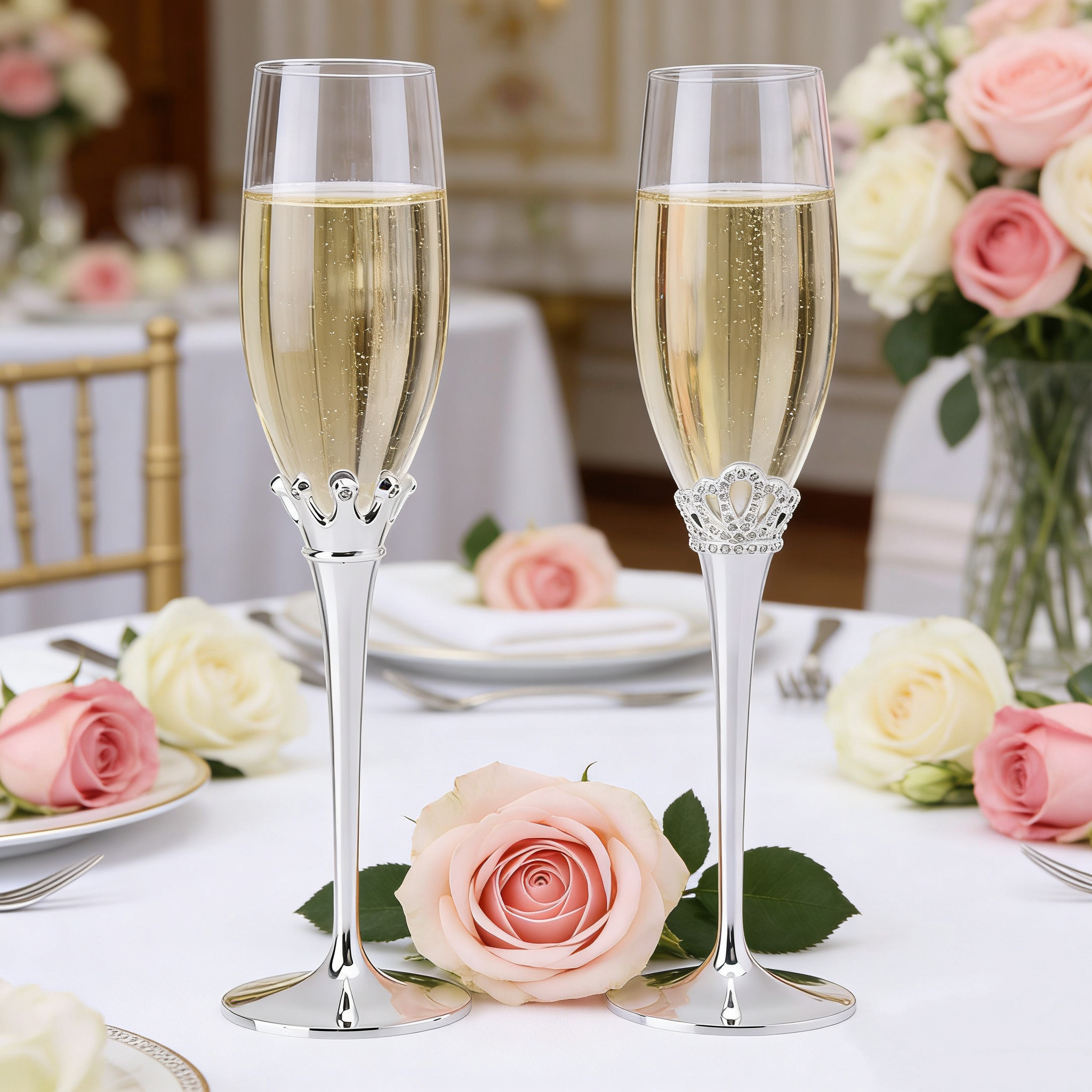 欧式婚礼香槟杯皇冠高脚杯结婚对杯镀银酒杯结婚礼物红酒酒杯包邮