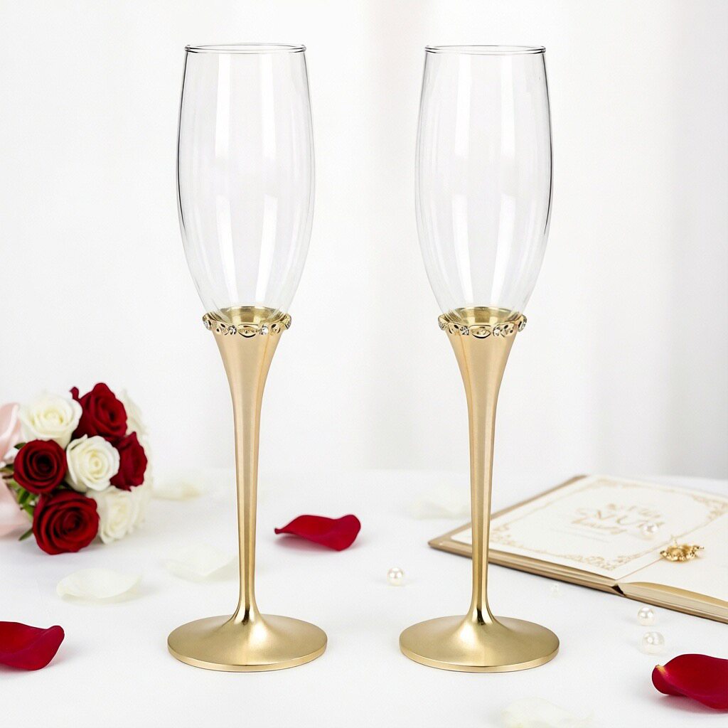 欧式婚礼镀金色香槟杯敬酒杯镶钻高脚杯红酒杯结婚交杯酒杯包邮