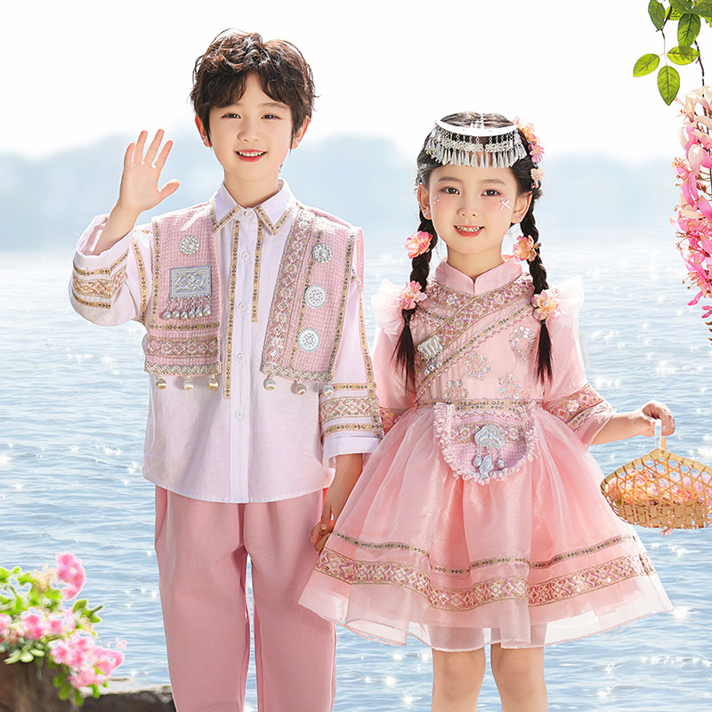 广西三月三民族服装壮族儿童舞台表演男女童中国风少数民族舞蹈服
