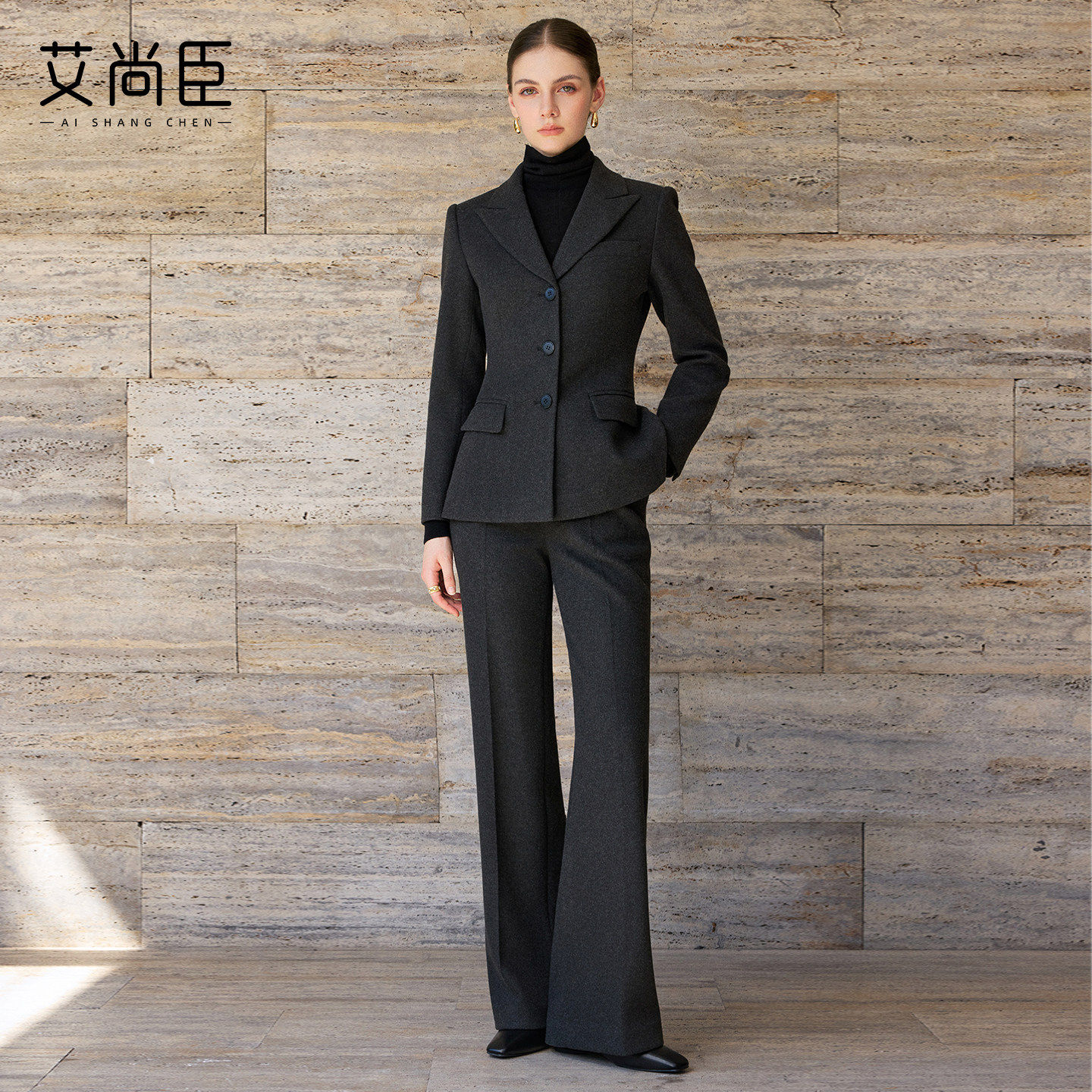 艾尚臣老钱风西装套装女秋冬职业装通勤气质阔腿裤两件套职场穿搭
