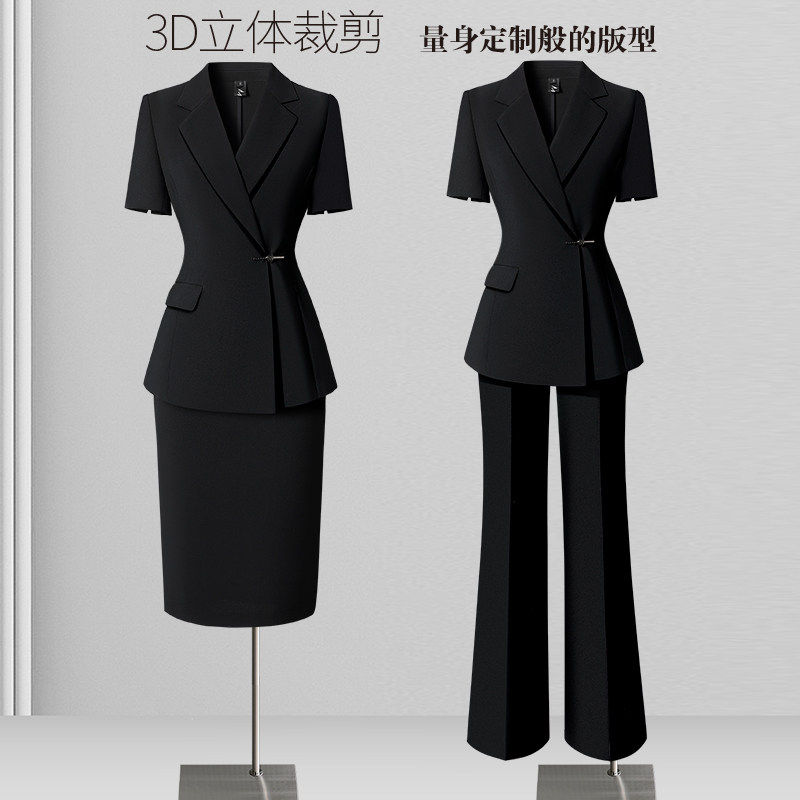 黑色西装套装女夏薄款短袖2026新款气质职业正装通勤珠宝店工作服