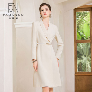 米白色小香风连衣裙女秋款西装裙名媛气质职业套装裙高级感工作服