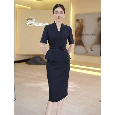 钟老板高端藏青色西装套装女2025夏季薄款气质通勤职业装时尚正装