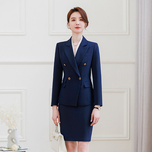西装套装女2024春秋新款小个子藏青色高端职业工作服正装团购定制
