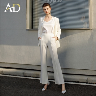 AD高端职业西装套装女主持人正装西服外套显瘦白色上镜演讲服装