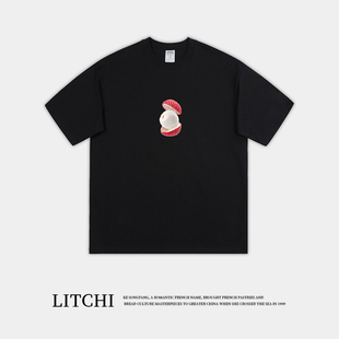litchi荔枝印花小众设计夏季纯棉宽松圆领短袖T恤男女情侣上衣