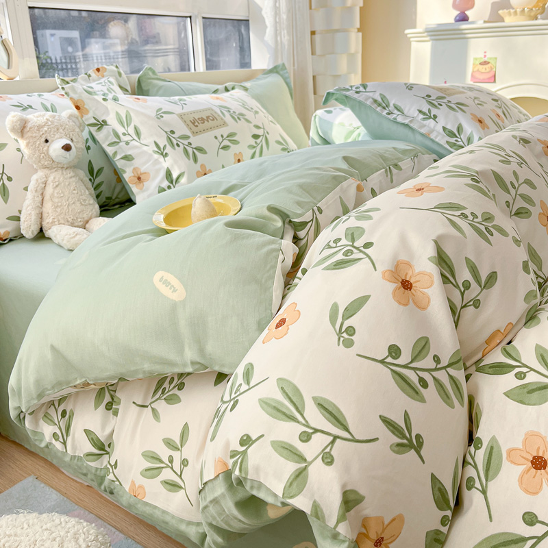 妙菲田园风纯棉四件套不起球