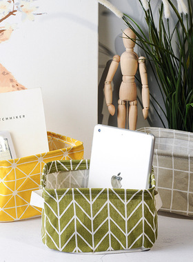 B4310 棉麻收纳筐杂物玩具储物篮浴室布艺桌面化妆品收纳盒收纳篮