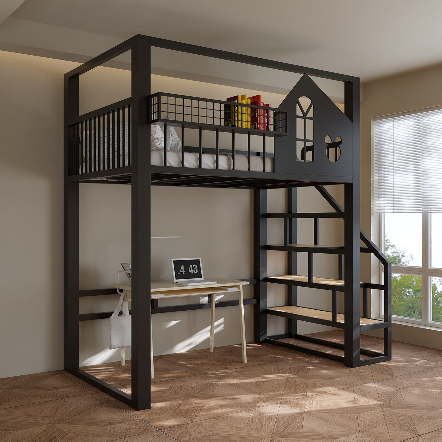 简约现代铁艺高架床儿童双人上床下桌带储物护栏楼梯床省空间家用,住宅家具,铁艺/钢木床,淘宝优惠券,粉丝福利购,淘宝优惠卷