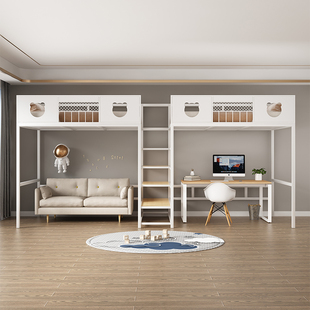 铁艺高架上床下桌阁楼省空间交错式成人双层床儿童拼接铁艺床定制