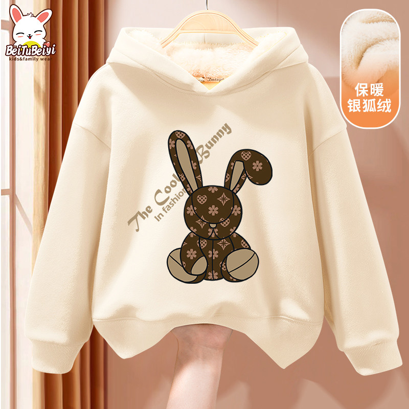 女童加绒卫衣儿童加厚上衣女大童一体绒连帽女孩衣服2025新款童装