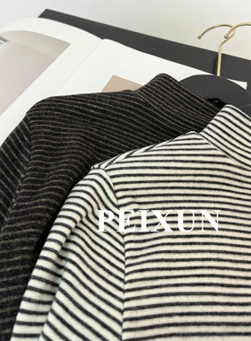 日系复古高领条纹打底衫女秋冬设计感内搭叠穿小个子打底上衣