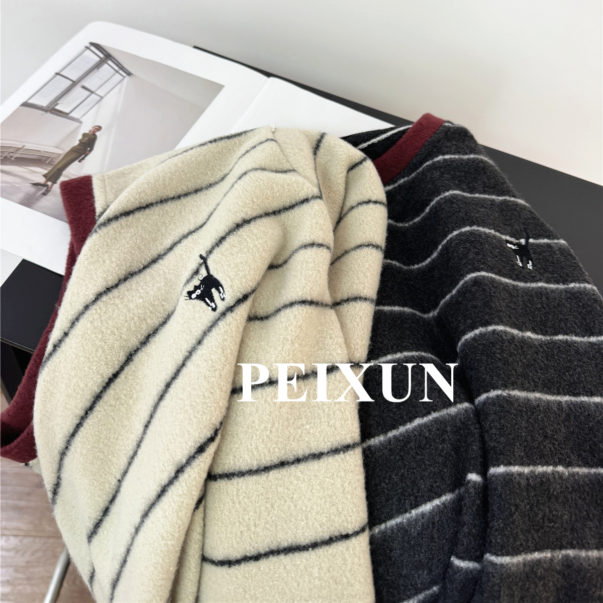 雪芙绒条纹打底衫秋冬新款