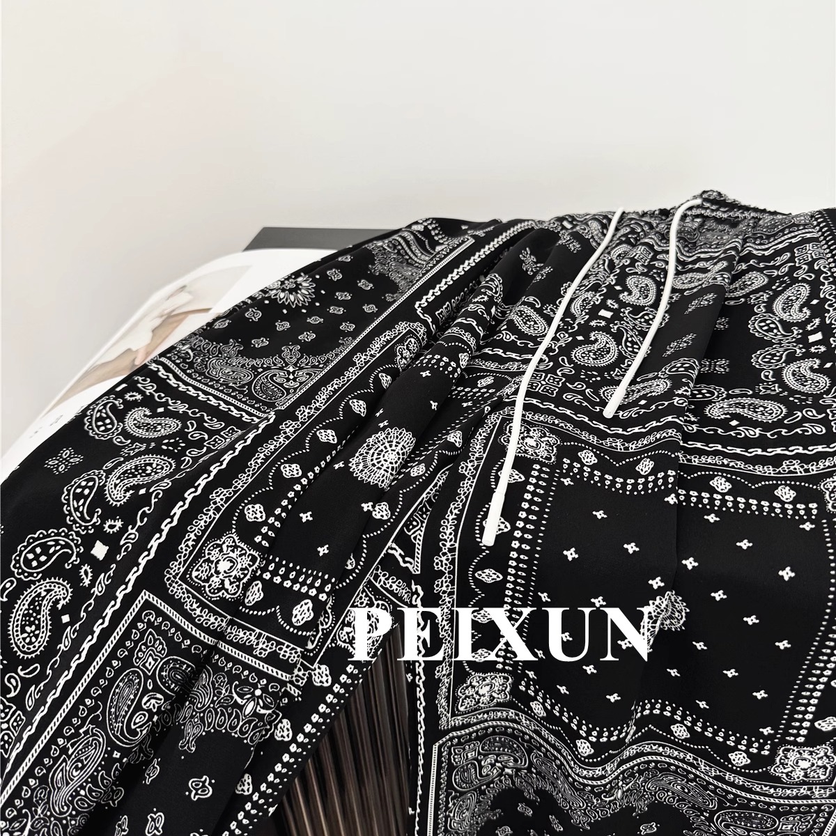 复古民族风方块碎花印花抽绳阔腿裤休闲裤女2025夏季新款雪纺裤