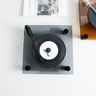 现代轻奢几何复古留声机黑胶唱片水晶创意摆件模型桌面书房样板间