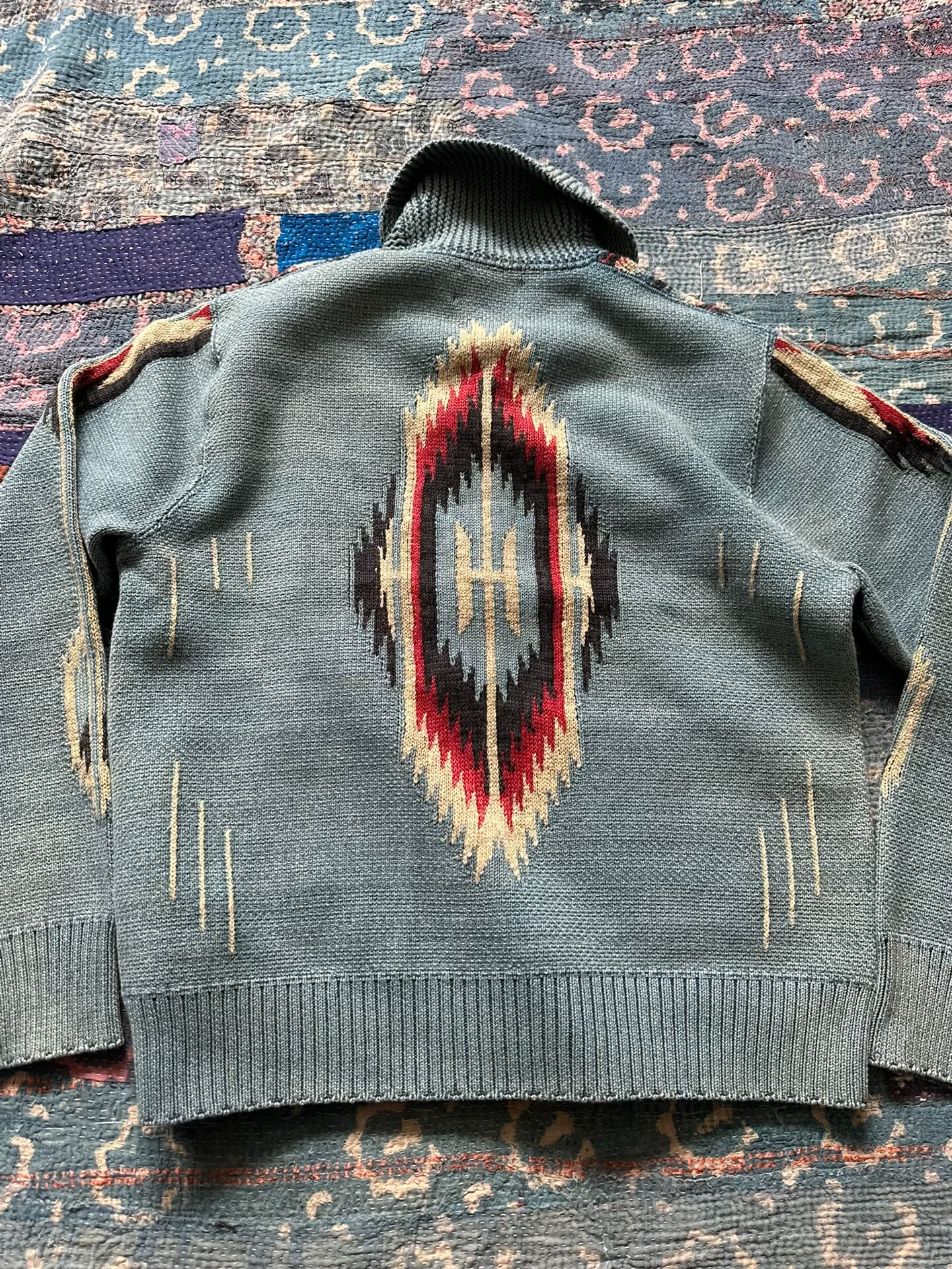 RRL Light Blue Striped Cardigan — front