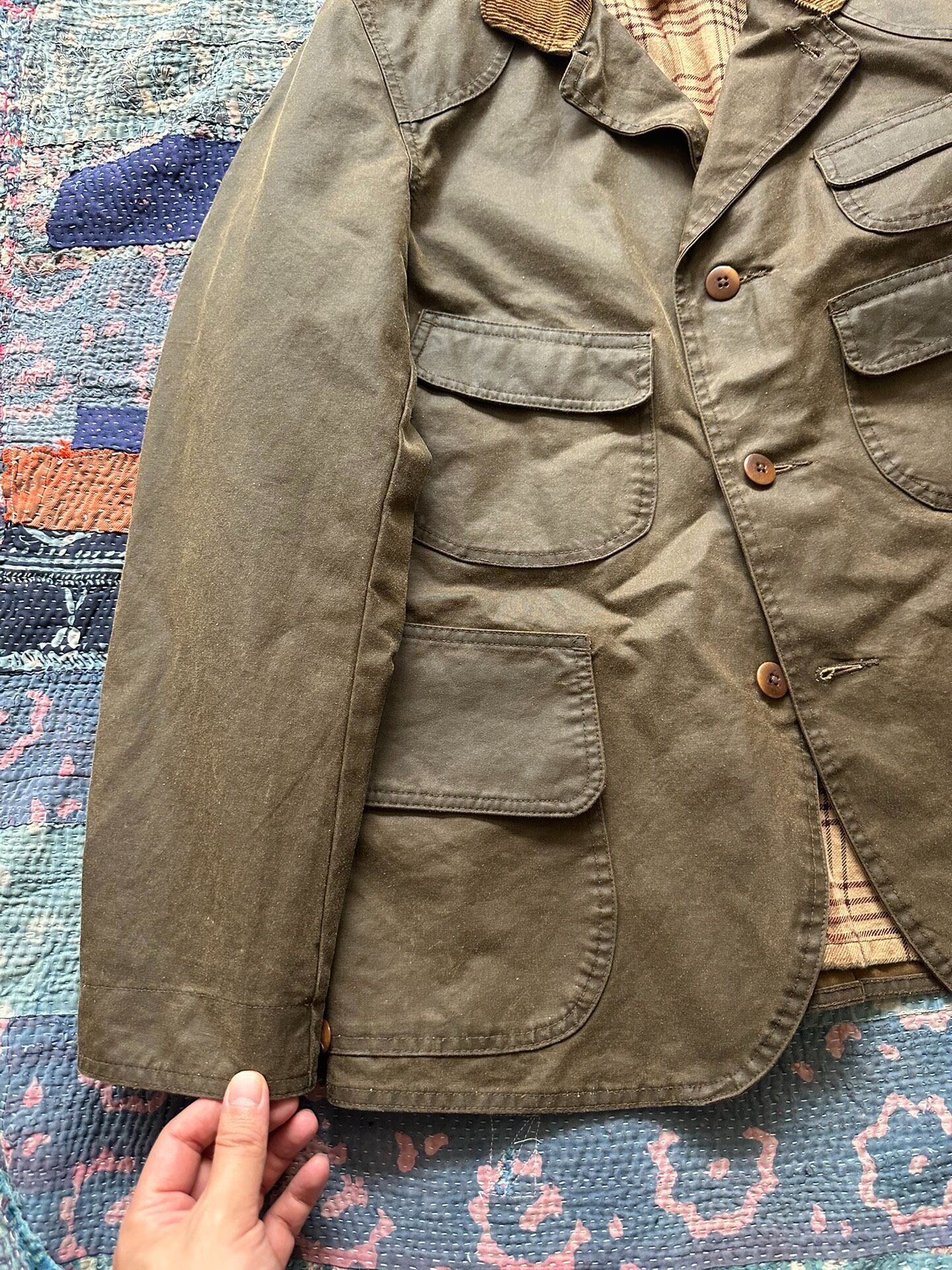RRL Brown Oiled Wax Corduroy Collar Jacket — label
