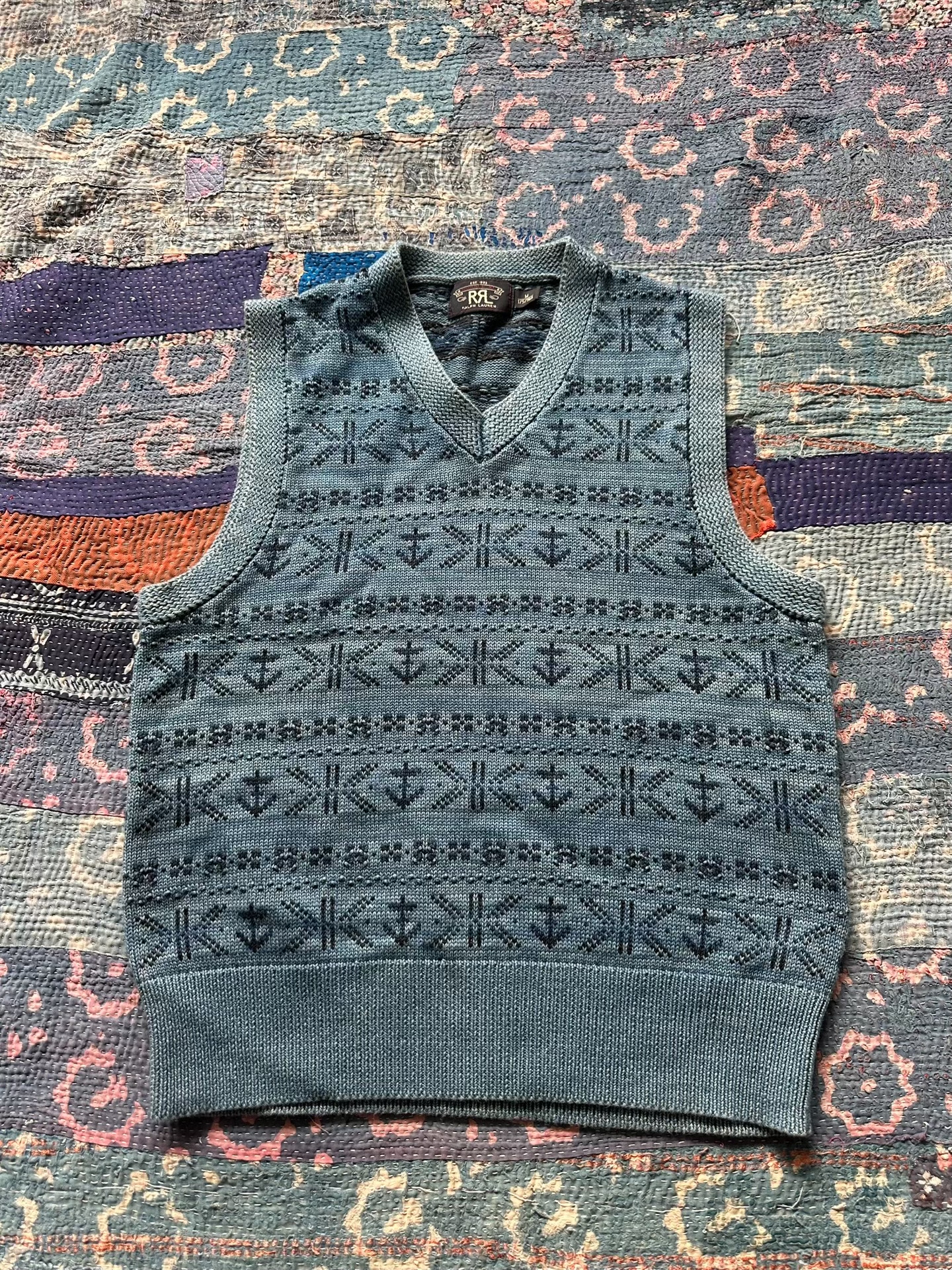 RRL Blue Fair Isle Knit Vest