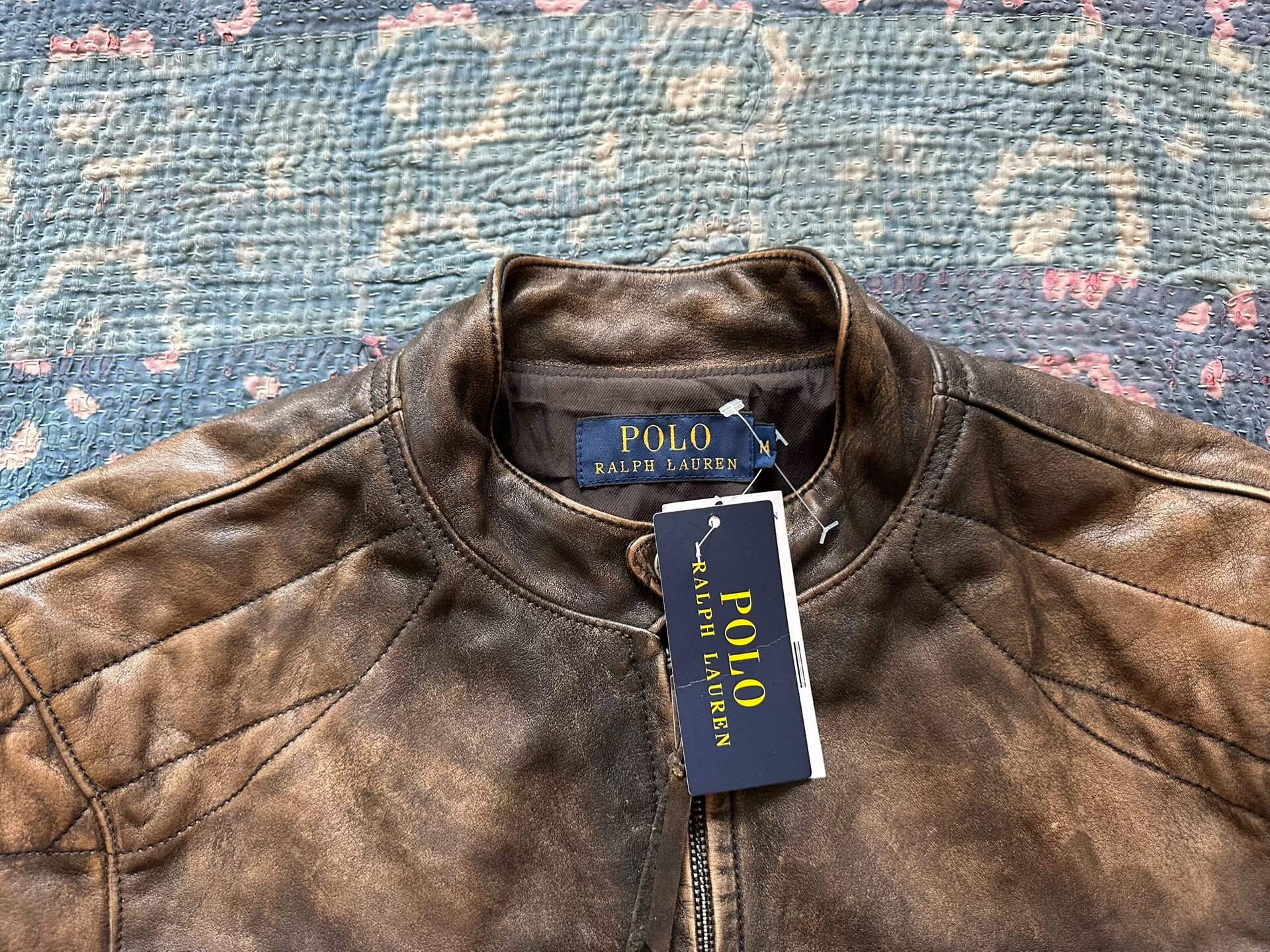 Polo Ralph Lauren Brown Distressed Leather Moto Jacket — label