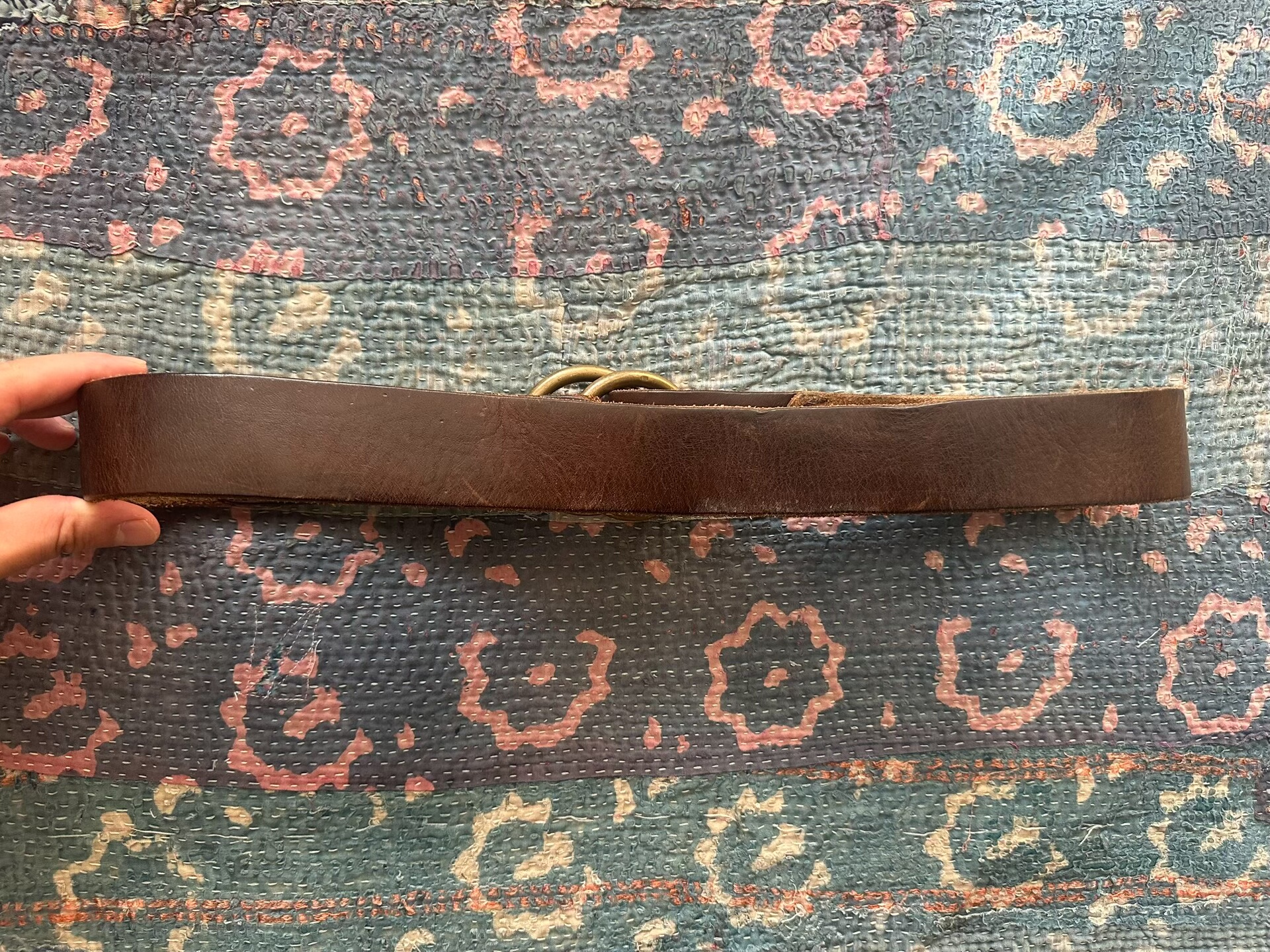 RRL Italian Brown Leather Double Ring Belt — front