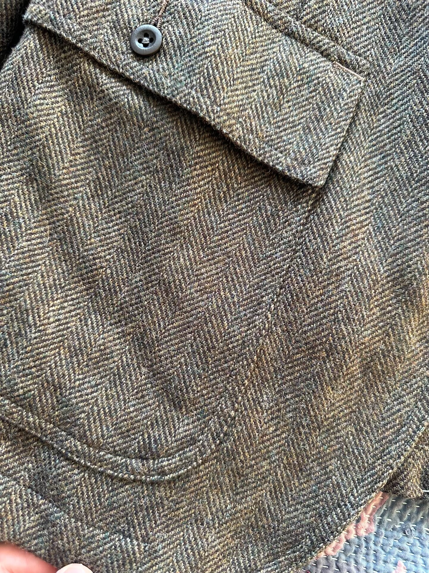 RRL Brown Herringbone Vintage Wool Jacket — detail