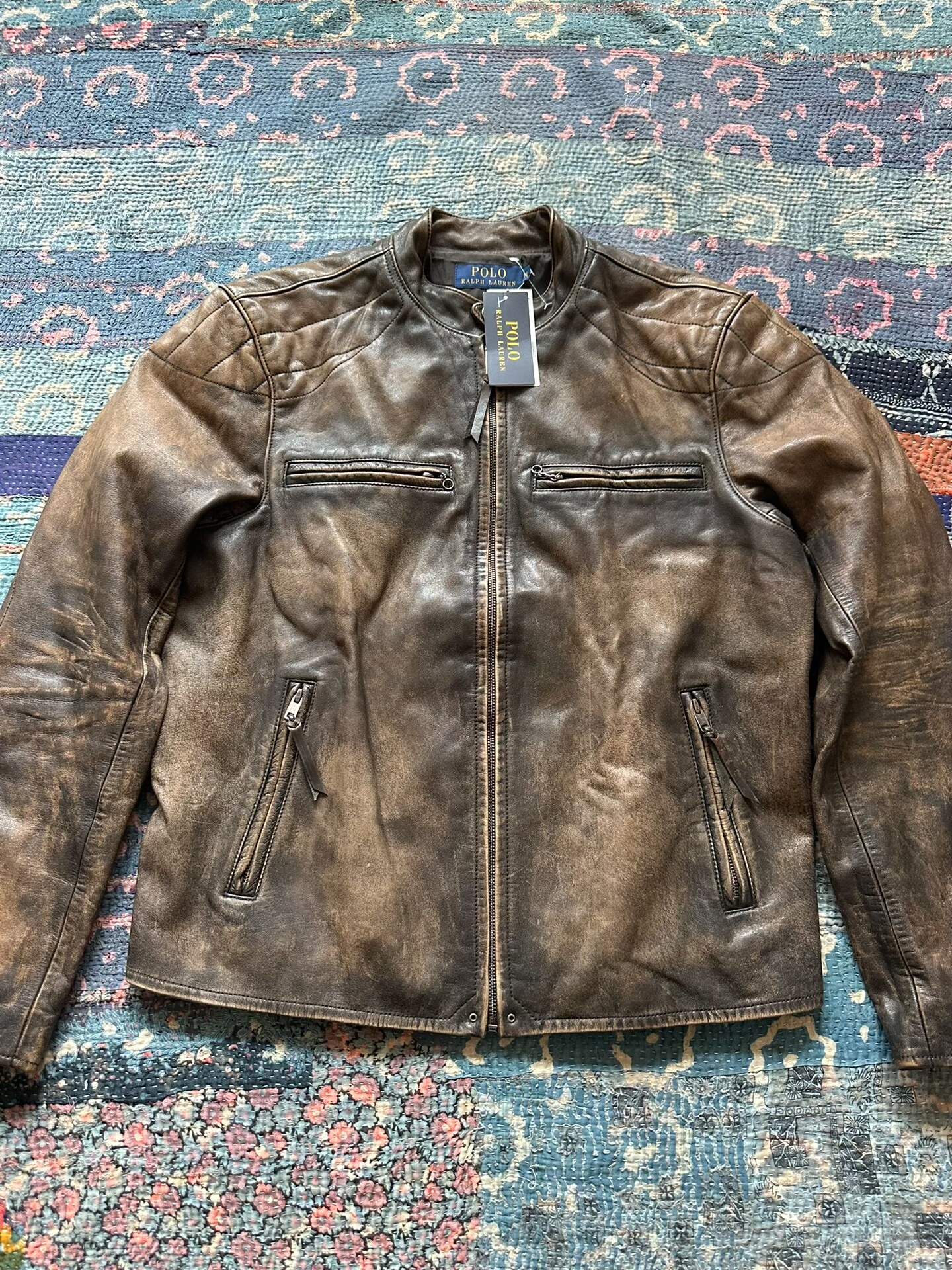 Polo Ralph Lauren Brown Distressed Leather Moto Jacket