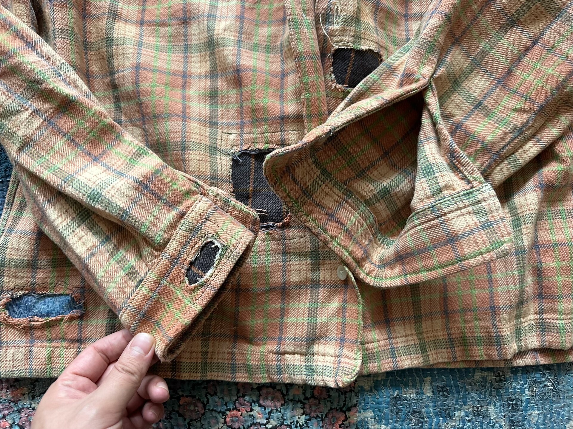RRL Distressed Patch Plaid Shirt — back