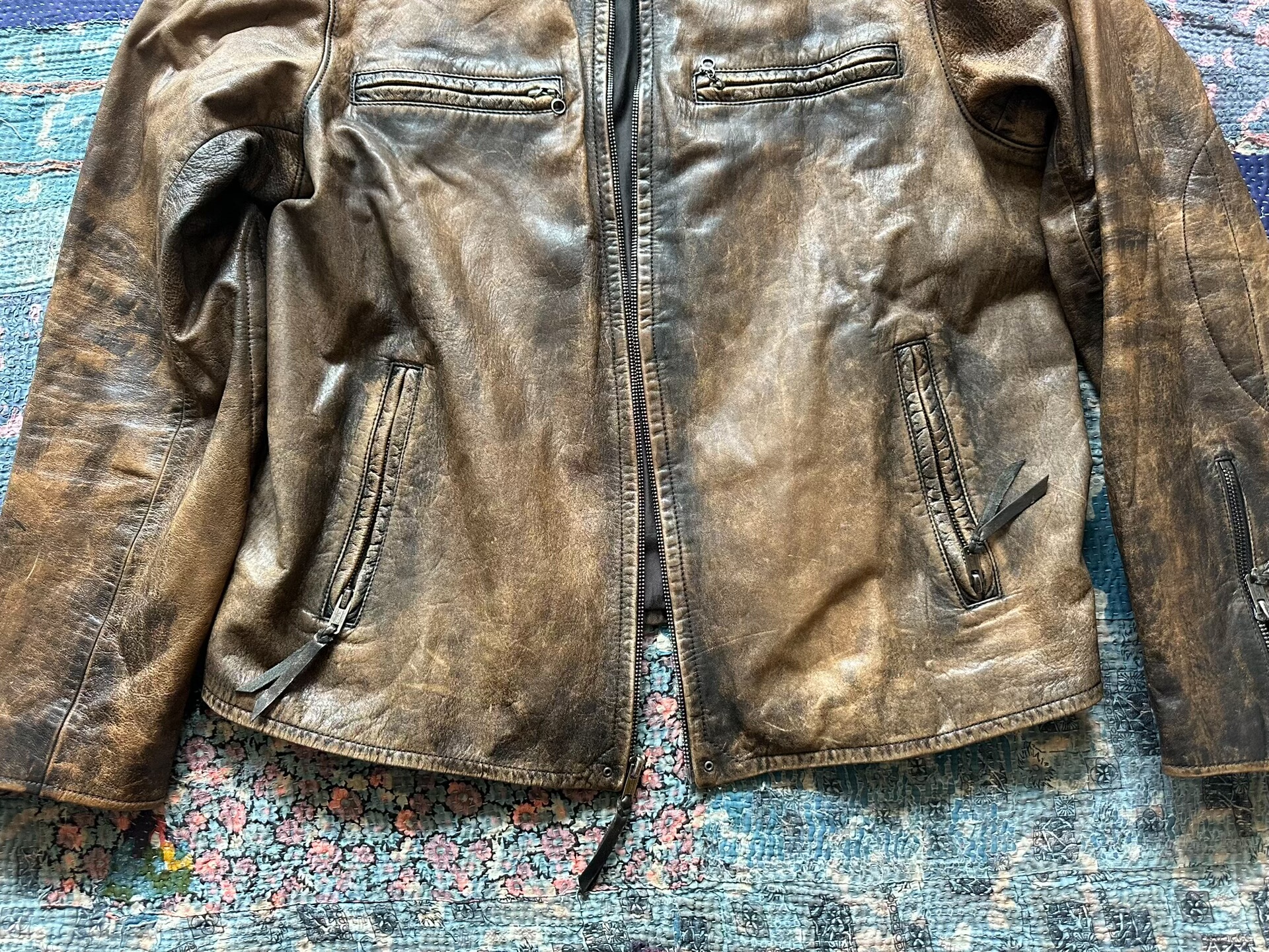 Polo Ralph Lauren Distressed Leather Moto Jacket — detail
