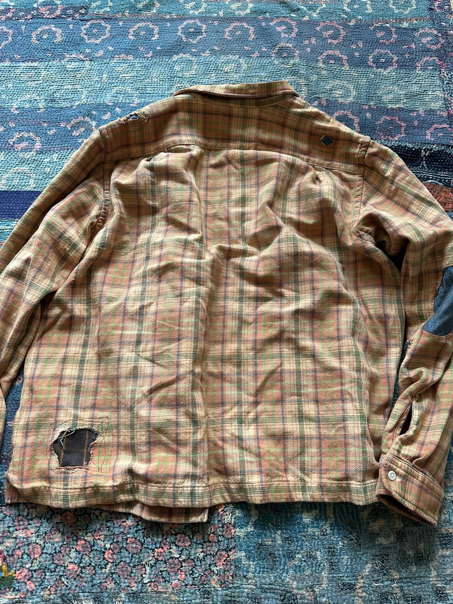 RRL Distressed Patch Plaid Shirt — front