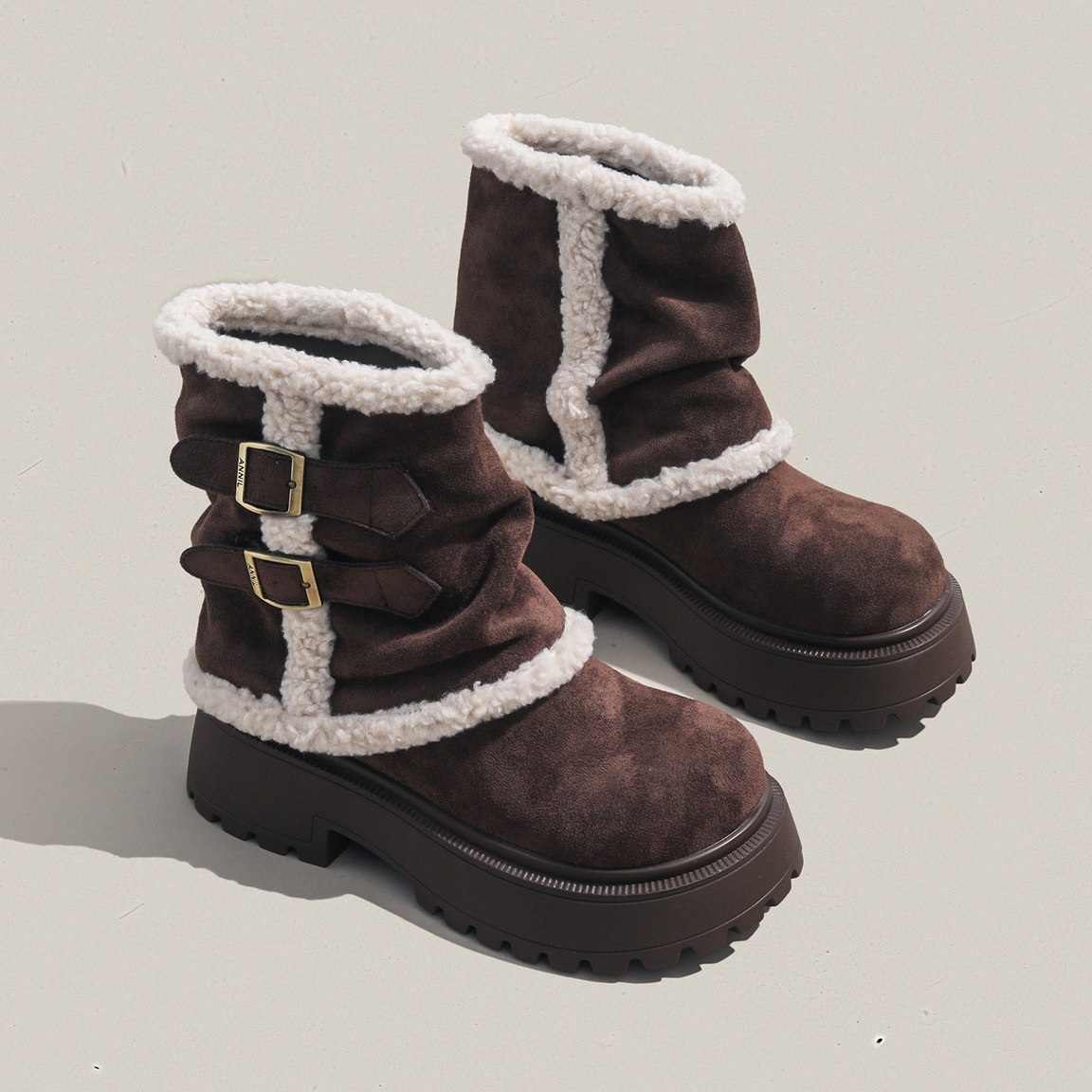 周周推荐~2025年冬季新款翻边雪地靴女百搭厚底加绒保暖短靴棉鞋